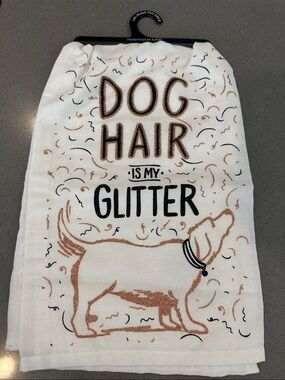 NWT Primitives by Kathy White Kitchen Towel with Bronze and Black Dog Design